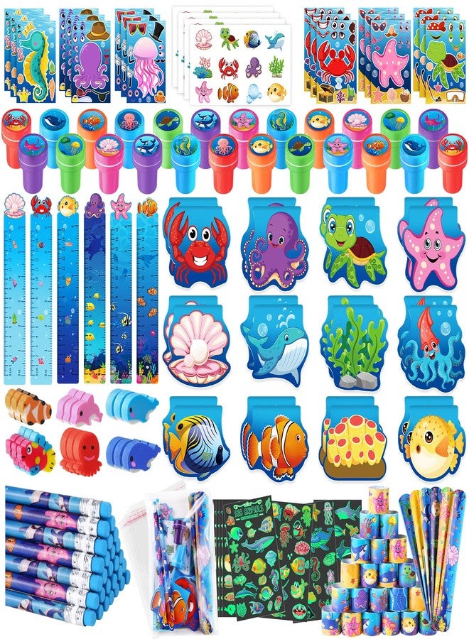 BenLouis 120Pcs Under the Sea Party Favors Ocean Animals Party Stampers Stickers School Stationery Bulk for Kids Sea Shark Birthday Mermaid Party Goodie Bag Stuffer Classroom Gifts Rewards Supplies - Image 1